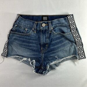 BDG by Urban Outfitters High Rise Girlfriend Embroidered Raw Hem Shorts